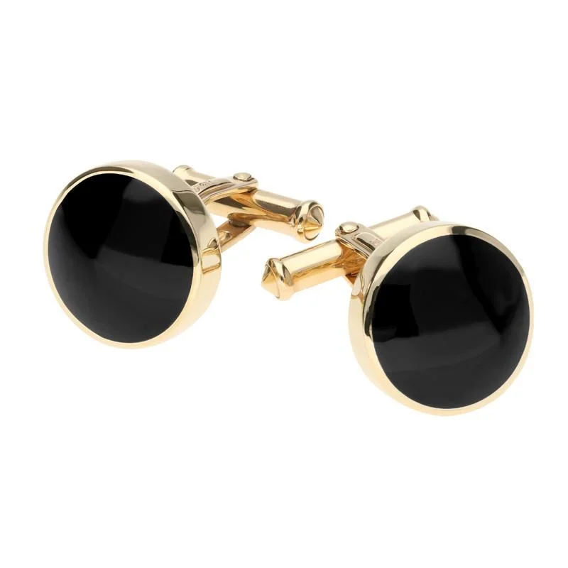 Cufflinks with custom logos for a branded and professional look-9ct Yellow Gold Whitby Jet Round Shape Cufflinks