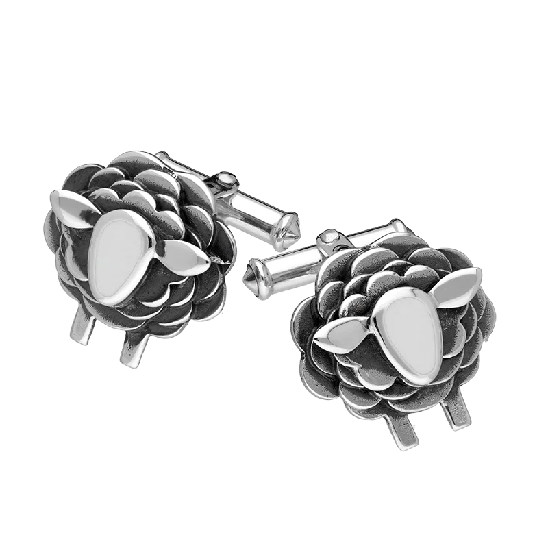 Cufflinks with art deco designs for a vintage and glamorous accessory-9ct White Gold Sheep Cufflinks