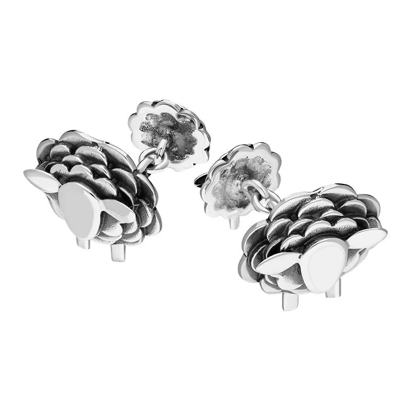 Cufflinks with classic black enamel for a sleek and timeless design-Sterling Silver Sheep Chain Link Cufflinks