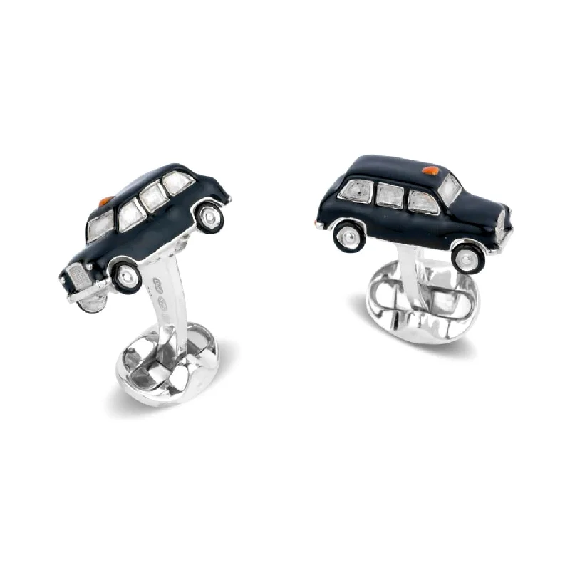 Cufflinks with classic round designs for a versatile and timeless accessory-Deakin & Francis Cufflinks Sterling Silver Enamel Black Cab