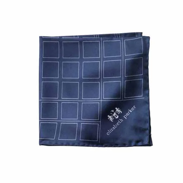 Cufflinks with customized initials for a personalized touch and meaningful gift-Navy Blue Check Grid Silk Pocket Square