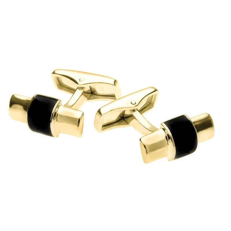 Cufflinks with textured metal finishes for a rugged and stylish appearance-9ct Yellow Gold Whitby Jet Bar Set Cufflinks D