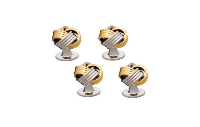 Cufflinks with brushed stainless steel designs for a rugged and modern style-4 Gold Silver Mix Plated Woven Knot Dress Studs Set