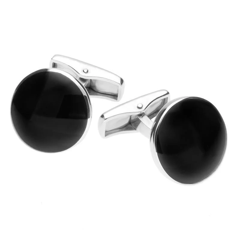 Best cufflinks for men with classic designs for formal occasions and business meetings-Sterling Silver Whitby Jet Round  Cufflinks