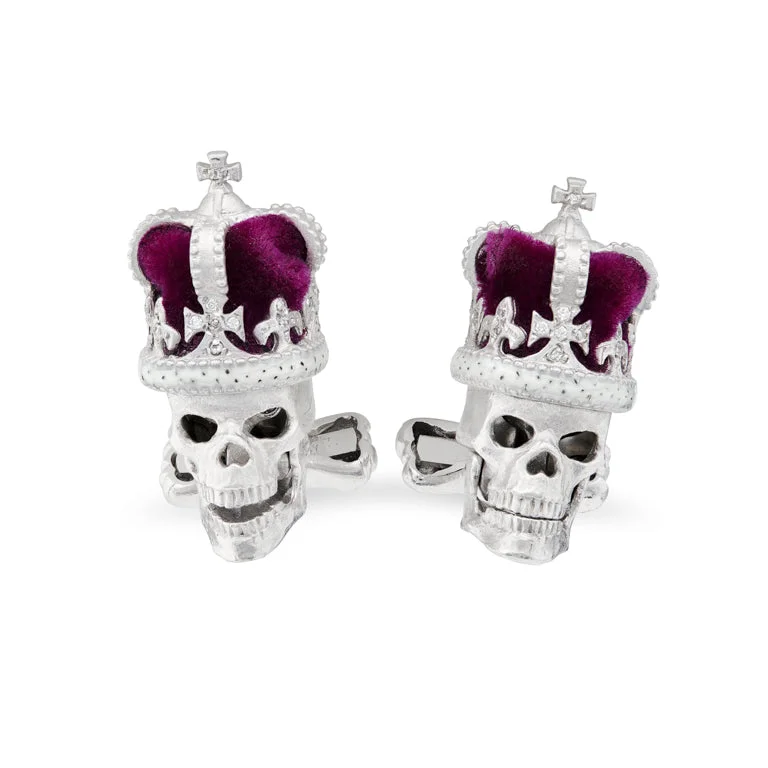 Best cufflinks with polished titanium for a modern, sleek design-Deakin & Francis Cufflinks 18ct White Gold Skull With Purple Crown