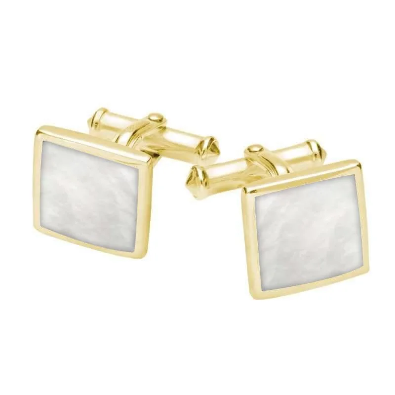 Cufflinks with customized initials for a personalized touch and meaningful gift-9ct Yellow Gold Mother Of Pearl Square Flat Cufflinks