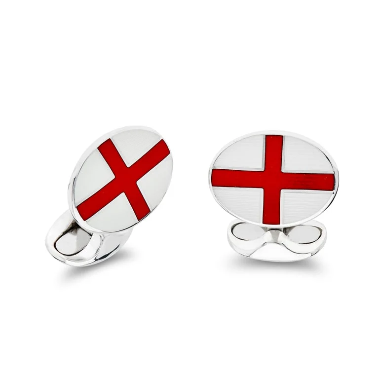 Best cufflinks for weddings with silver or gold finishes for a timeless appeal-Deakin & Francis Cufflinks Sterling Silver Enamel English Flag