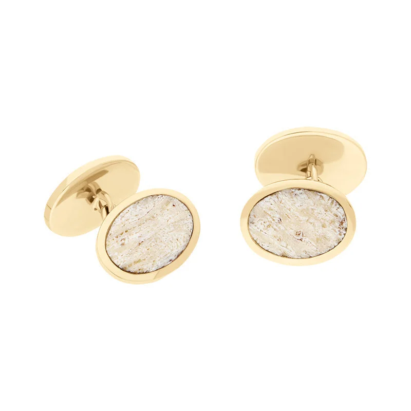 Best cufflinks with classic oval designs for a traditional and versatile appearance-9ct Yellow Gold Coquina Larimar Framed Oval Cufflinks D