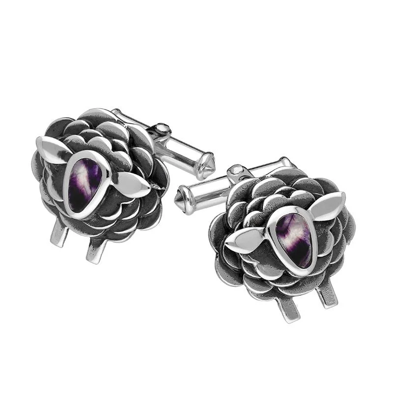 Cufflinks with mechanical gear designs for a steampunk-inspired, industrial look-Sterling Silver Blue John Sheep Cufflinks