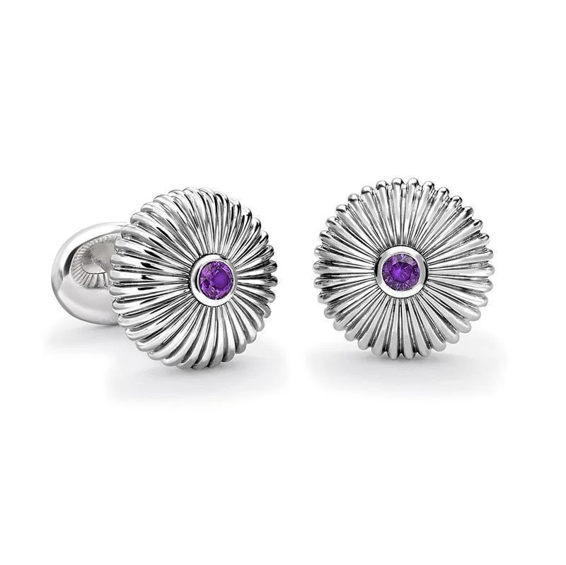 Best cufflinks with gemstone inlays for a colorful and stylish finish-Faberge Sterling Silver Amethyst Fluted Cufflinks