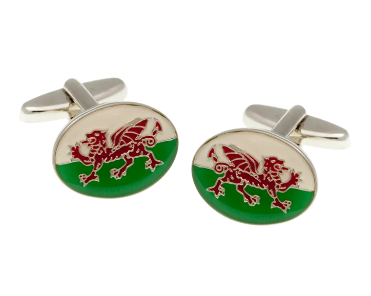 Best cufflinks with multicolored stones for a bold and vibrant appearance-Welsh Red Dragon Flag Cufflinks