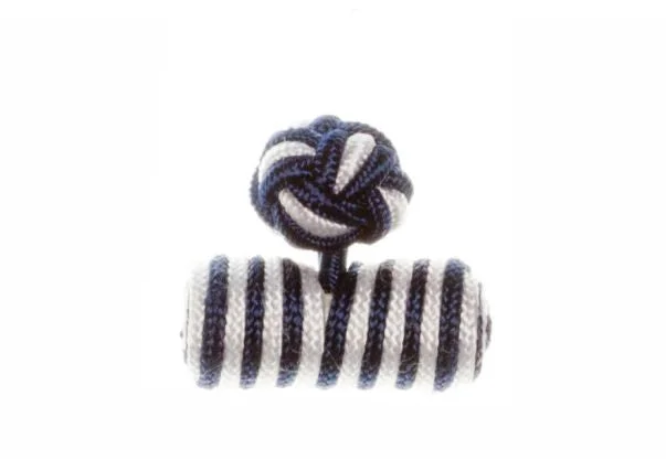 Cufflinks with classic black enamel for a sleek and timeless design-Navy Blue & White Barrel Cuffknots