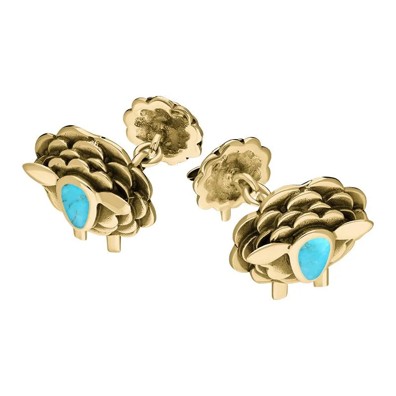 Cufflinks with vintage buttons for a retro and unique fashion statement-9ct Yellow Gold Turquoise Sheep Chain Link Cufflinks