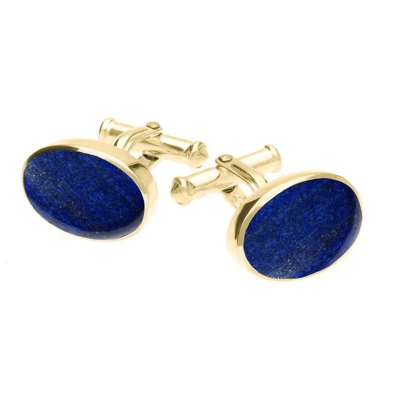 Cufflinks with art deco designs for a vintage and glamorous accessory-9ct Yellow Gold Lapis Lazuli Oval Cushion Cufflinks