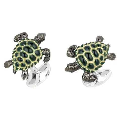 Designer cufflinks with intricate patterns for a high-fashion and stylish look-Deakin & Francis Sterling Silver Green Turtle Cufflinks