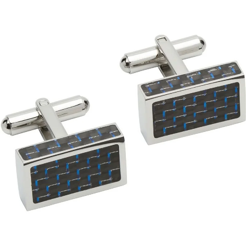 Best cufflinks with classic oval designs for a traditional and versatile appearance-Steel rectangle cufflinks with blue carbon fibre inlay