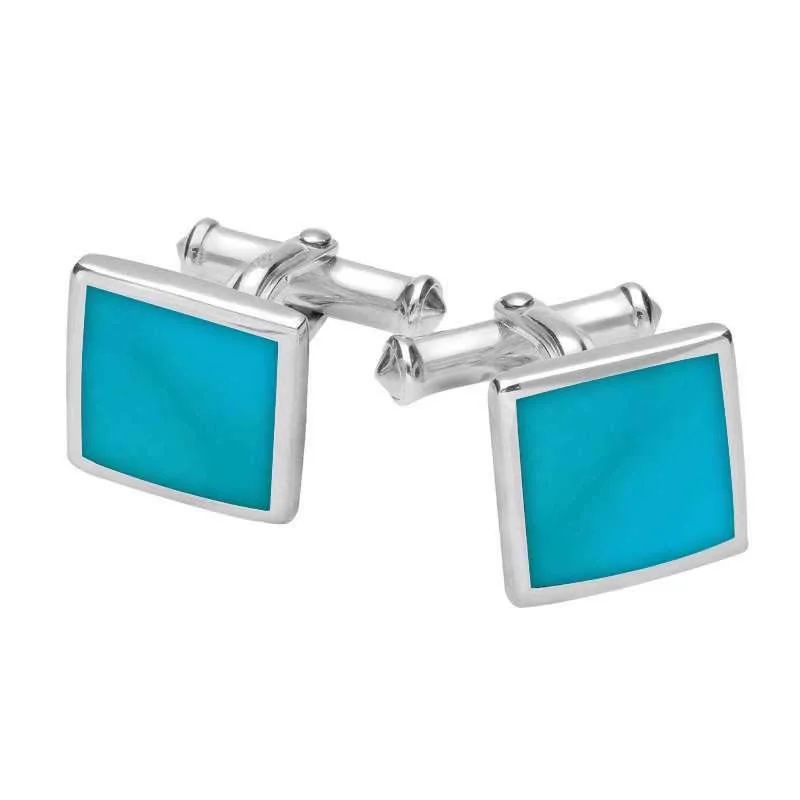 Cufflinks with nautical themes for a coastal and maritime-inspired accessory-Sterling Silver Turquoise Square Flat Cufflinks