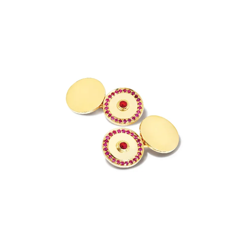 Cufflinks with colorful gemstones for a vibrant and eye-catching appearance-Pushkin Single Ended Cufflinks 18ct Yellow Gold - Ruby