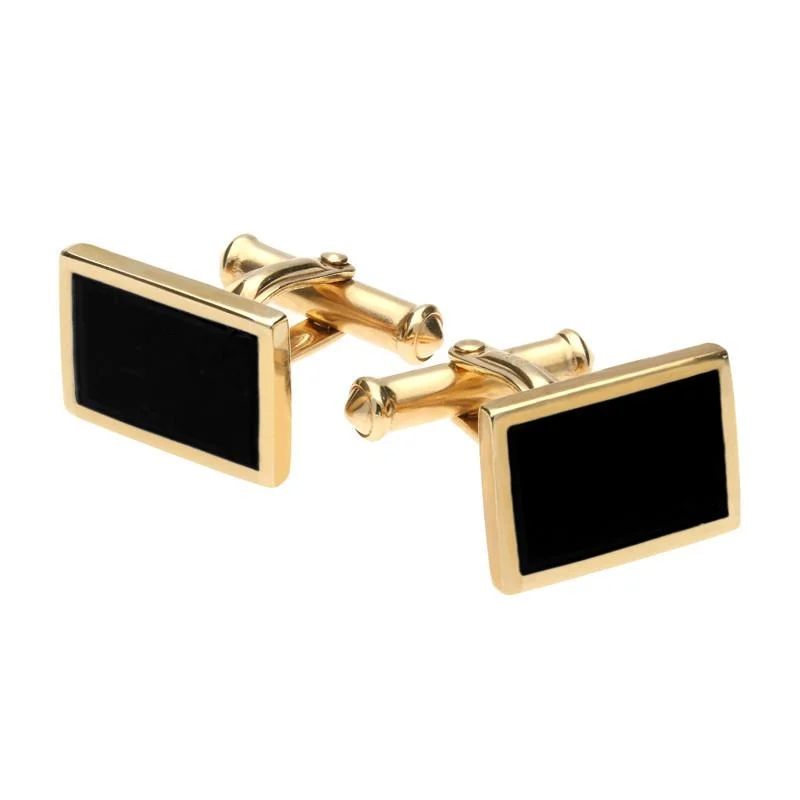 Best cufflinks with vintage cufflinks box for a complete and elegant gift set-9ct Yellow Gold Whitby Jet Oblong Flat Cufflinks