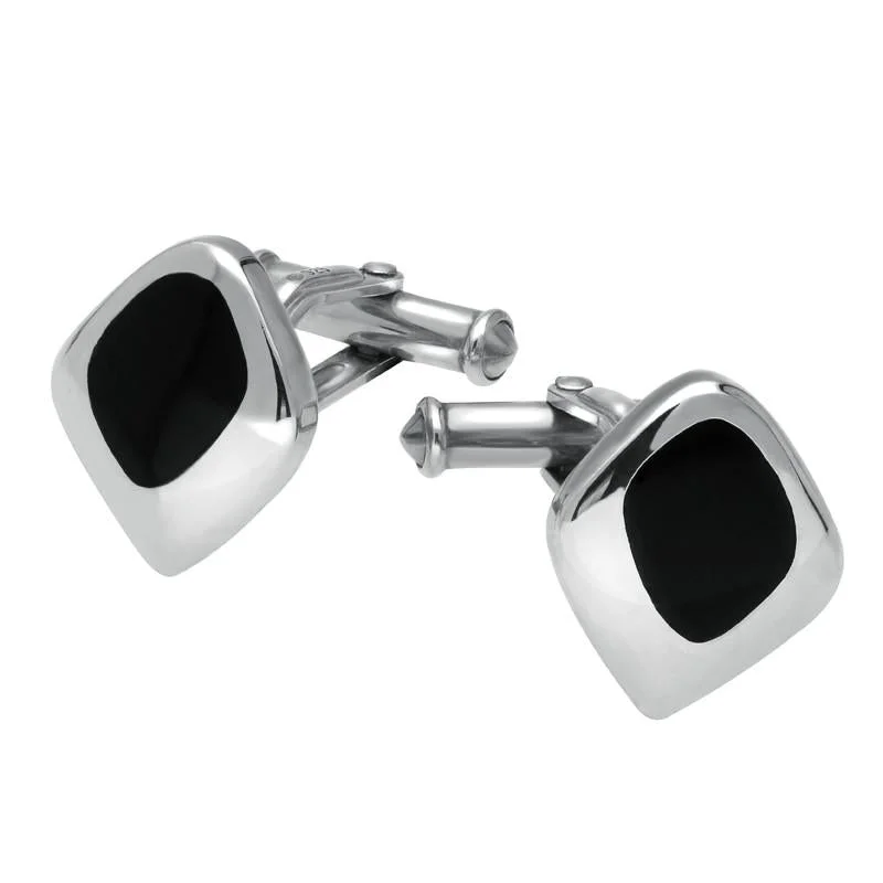 Cufflinks with classic striped patterns for a clean and elegant finish-Sterling Silver Whitby Jet Freeform Square Cufflinks D