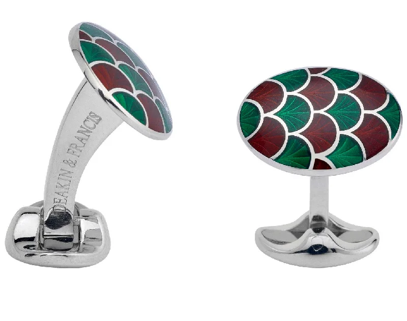 Best cufflinks with blue enamel designs for a pop of color and elegance-Deakin & Francis Cufflinks Sterling Silver Bright Green Maroon Red Enamel