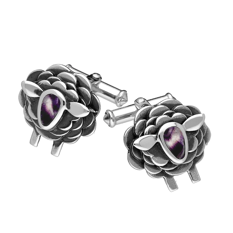 Cufflinks with Celtic knot designs for a unique and intricate finish-9ct White Gold Blue John Sheep Cufflinks