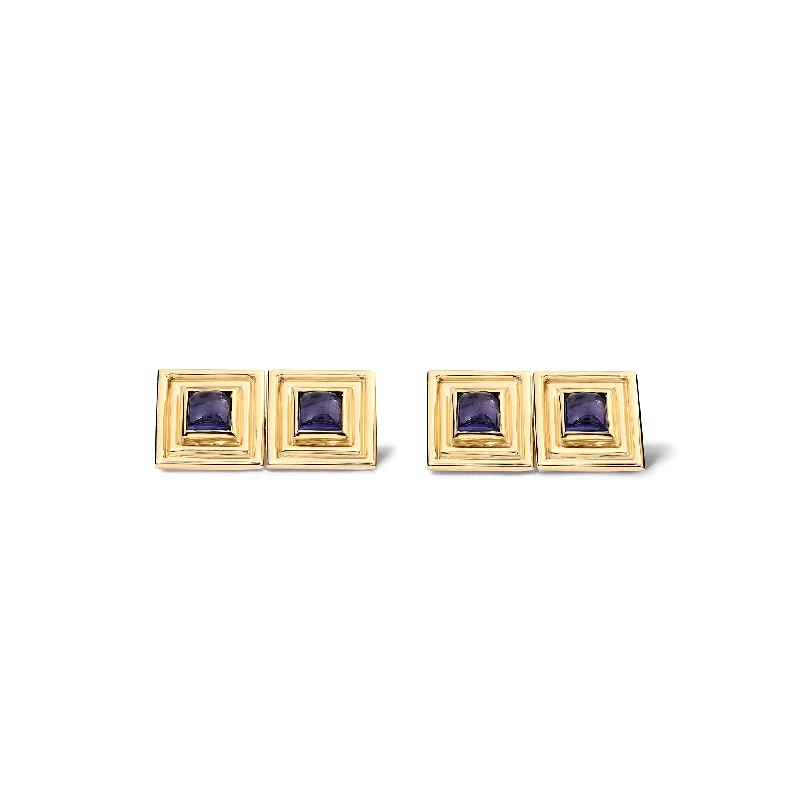 Best cufflinks with geometric shapes for a modern and artistic touch-Saqqara Double Ended Cufflinks Yellow Gold - Iolite