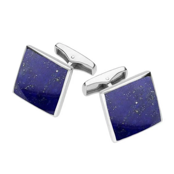 Best cufflinks for special occasions with precious stones for a luxurious touch-Sterling Silver Lapis Lazuli Square Shaped Cufflinks