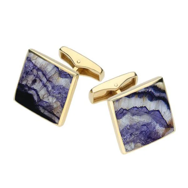 Best cufflinks with a brushed silver finish for a sleek and contemporary vibe-9ct Yellow Gold Blue John Square Shaped Cufflinks