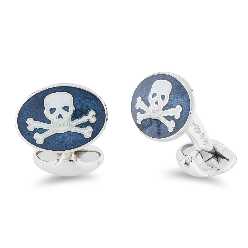 Best cufflinks with customizable monograms for a unique and personal gift-Deakin & Francis Cufflinks Sterling Silver Navy Blue Enamel Skull And Cross Bones