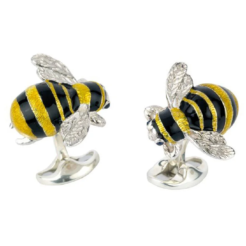 Best cufflinks with round designs for a classic, versatile look-Deakin & Francis Cufflinks Sterling Silver Bumble Bee With Sapphire Eyes