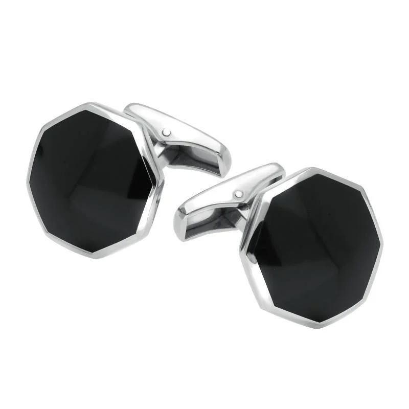 Best cufflinks with vintage cufflinks case for a stylish presentation and storage-Sterling Silver Whitby Jet Octagon Shaped Cufflinks