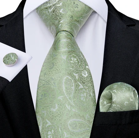 Designer cufflinks with intricate patterns for a high-fashion and stylish look-Celery Green Paisley Necktie Wedding Set