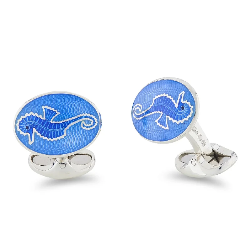 Best cufflinks with enamel designs for vibrant and colorful accents-Deakin & Francis Cufflinks Sterling Silver Blue Enamel Seahorse