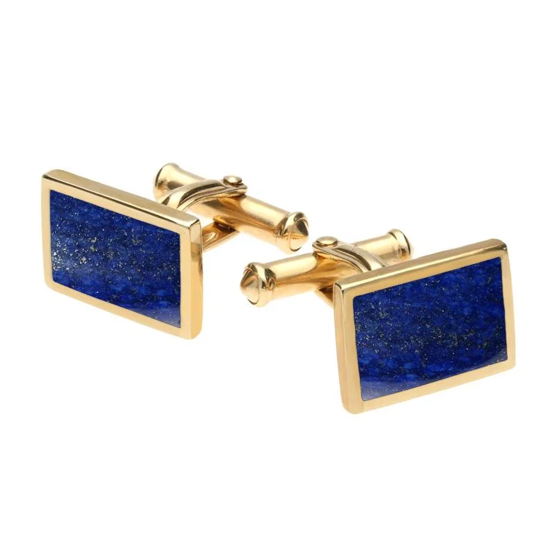 Best cufflinks with sterling silver finishes for a refined and sophisticated style-9ct Yellow Gold Lapis Lazuli Oblong Flat Cufflinks