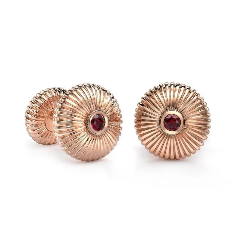 Cufflinks with solid gold for a luxurious and timeless accessory-Faberge 18ct Rose Gold Ruby Fluted Cufflinks