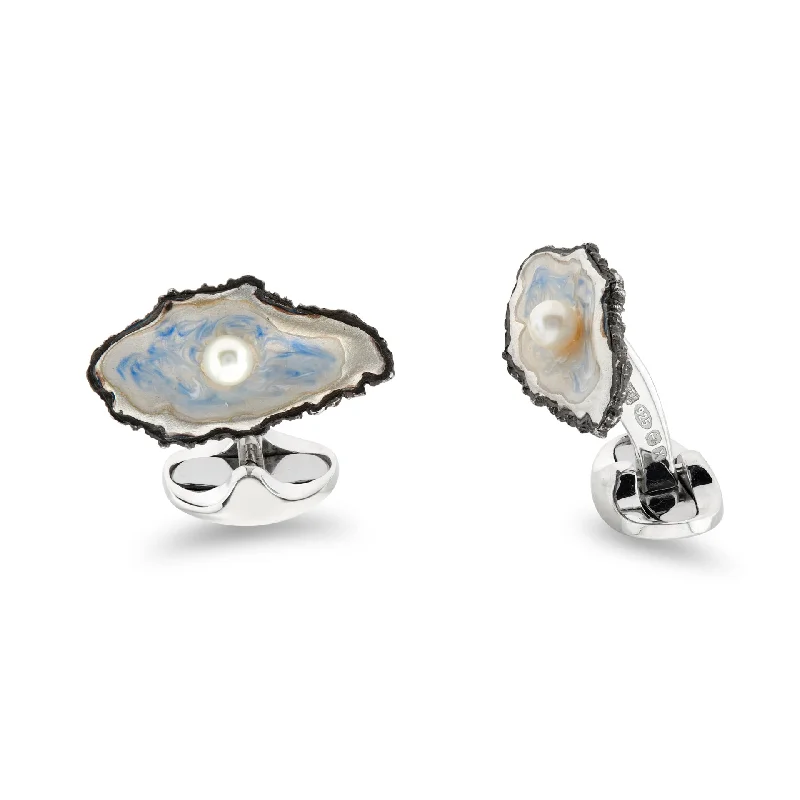 Best cufflinks with modern minimalist designs for a chic, subtle style-Deakin & Francis Cufflinks Sterling Silver Oxidised Oyster And Pearl