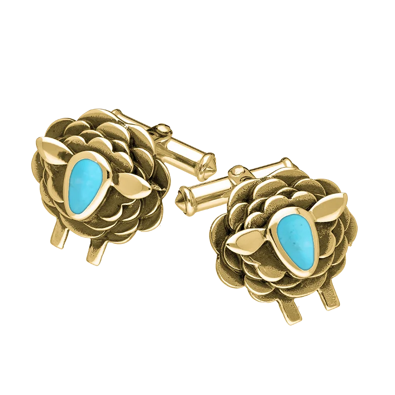 Cufflinks with sports-related designs for fans and athletes looking to showcase their interests-9ct Yellow Gold Turquoise Sheep Cufflinks