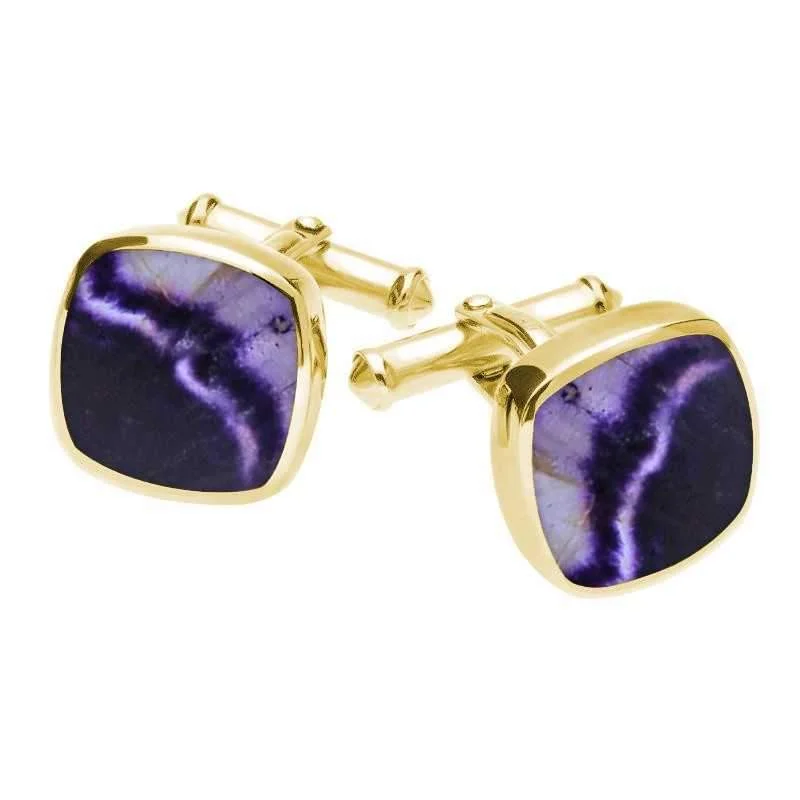 Best cufflinks with a polished brass finish for a vintage-inspired aesthetic-9ct Yellow Gold Blue John Square Cushion Cufflinks