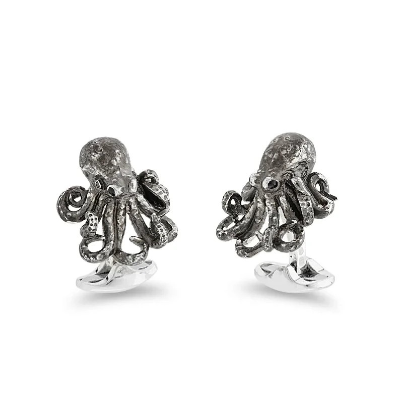 Cufflinks with vintage military designs for a distinctive and bold look-Deakin & Francis Cufflinks Sterling Silver Oxidised Black Octopus