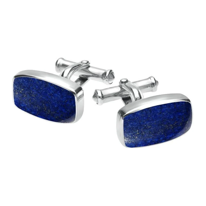 Best cufflinks for black tie events with sleek and minimalist designs-Sterling Silver Lapis Lazuli Barrel Cufflinks