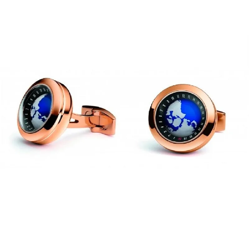 Best cufflinks with enamel inlays for a colorful and artistic touch-LaViano Fashion Plated Rose Gold Globe Cufflinks