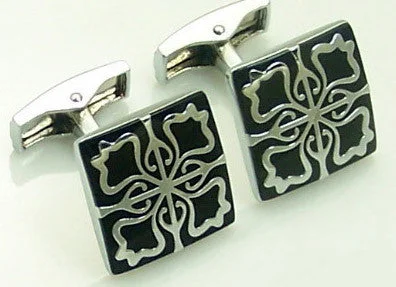 Best cufflinks with classic oval designs for a traditional and versatile appearance-Black & Silver Motif Cuff Links