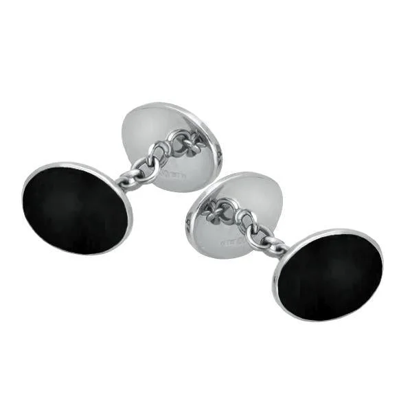 Elegant cufflinks with unique designs for a stylish and sophisticated look-Sterling Silver Whitby Jet Four Stone Chain Cufflinks