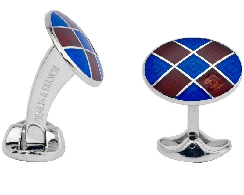 Best cufflinks for formal events with timeless designs in classic silver and gold-Deakin & Francis Cufflinks Sterling Silver Royal Blue Maroon Red Patterened Enamel