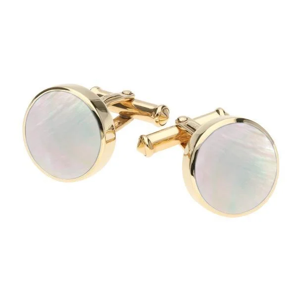 Classic cufflinks with simple round shapes for an elegant and versatile accessory-9ct Yellow Gold Mother Of Pearl Round Shape Cufflinks