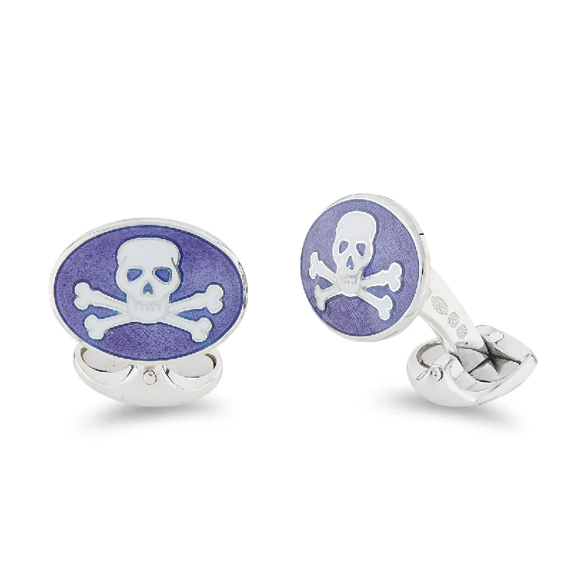 Cufflinks with vintage buttons for a retro and unique fashion statement-Deakin & Francis Cufflinks Sterling Silver Purple Enamel Skull And Cross Bones