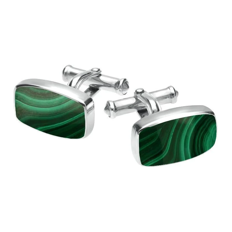 Best cufflinks with customizable engravings for a personal and thoughtful gift-Sterling Silver Malachite Barrel Shaped Cufflinks