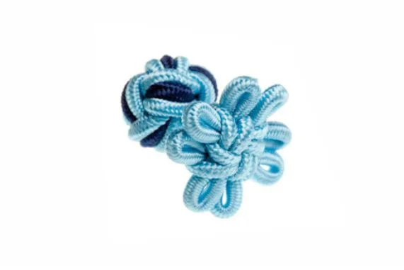 Cufflinks with abstract designs for a modern and artistic fashion statement-Sky Blue & Navy Blue Flower Shaped Cuffknots