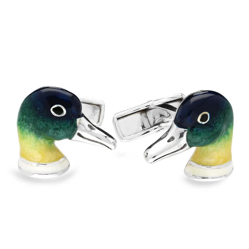 Best cufflinks with matching tie clips for a coordinated and fashionable set-Saturno Sterling Silver Enamel Duck Cufflinks